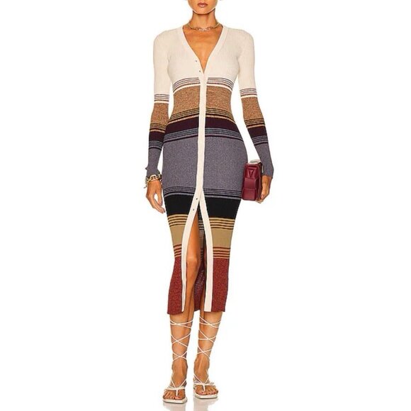 New Staud Shoko Colorblock Midi Sweater Dress Sahara Stripe Medium $195 - Picture 1 of 10